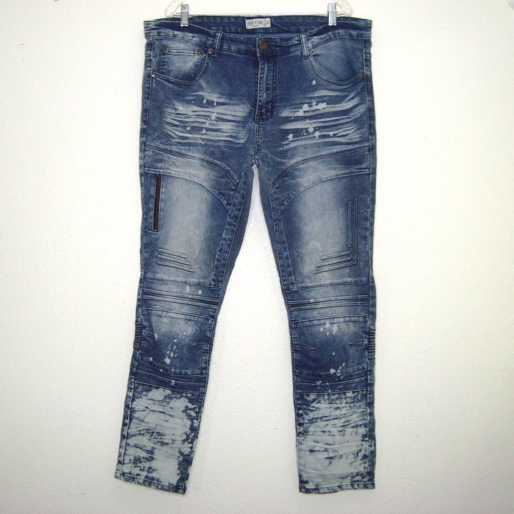 Blue Cult Distressed Streetwear Stretch Denim Moto Jeans Size 38 x 32